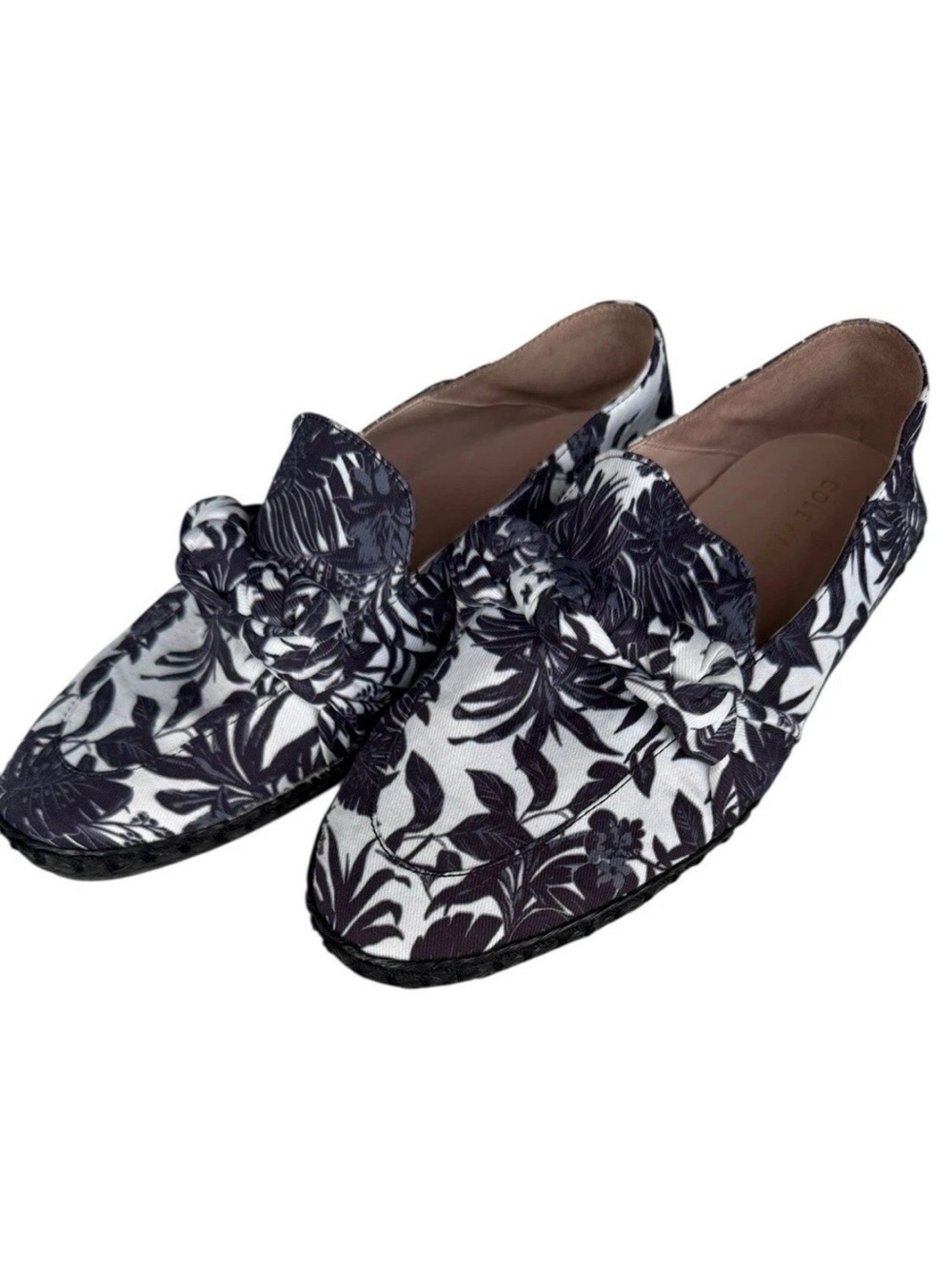 Floral Print Black & White Loafers - Women Flats